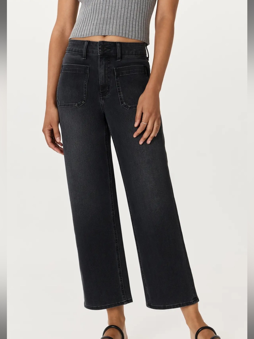 Bella Stretch Patch Pocket Wide Leg Jeans - faded black